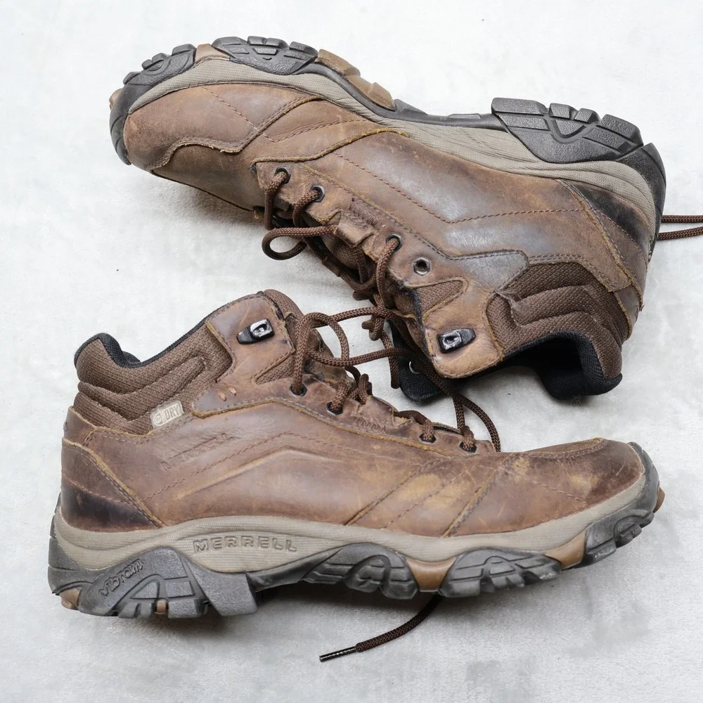 Merrell Boots Mens 10 Brown Leather M Select DRY Vibram Hiking Moab Adventure